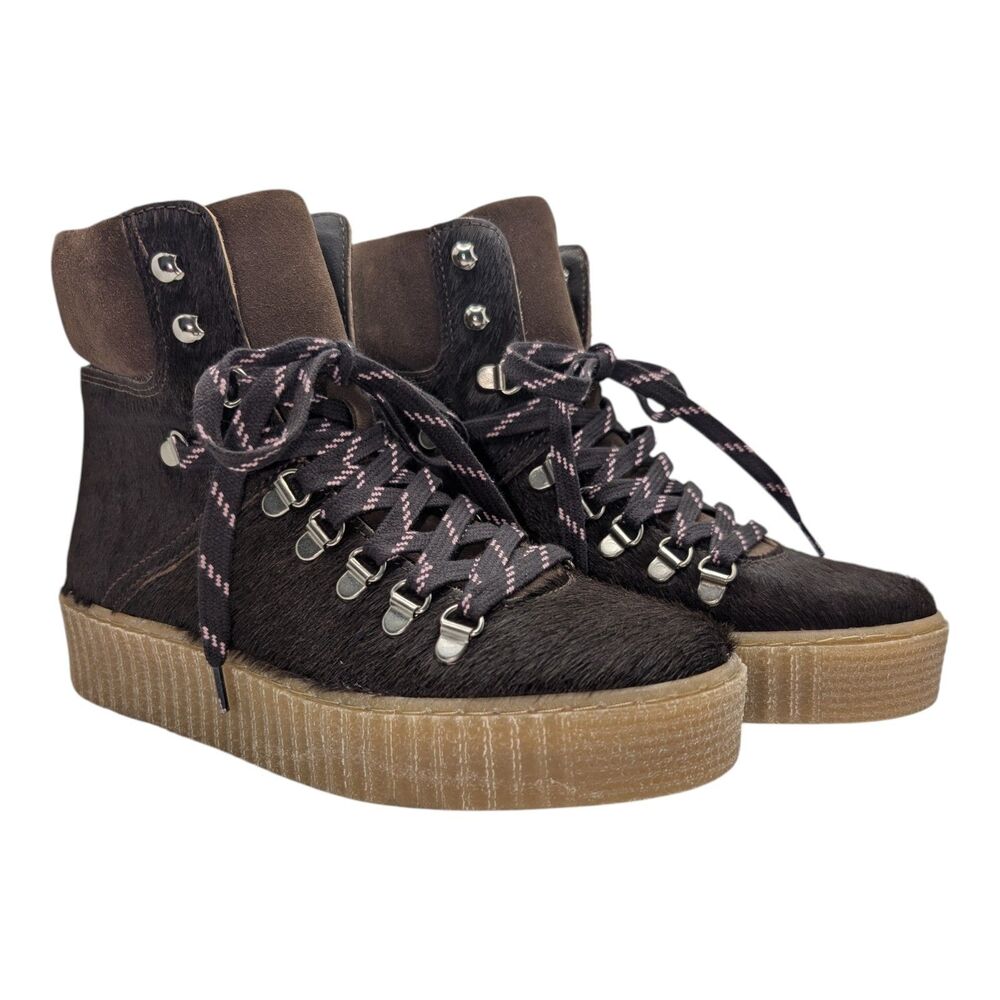 Shoe The Bear Agda Pony Hair Ankle Boots Women's Brown Black Hiking Platform 7.5